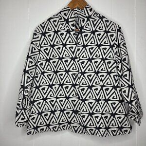 Connie Robertson Womens 100% Silk Black Geometric Jacket Size XL Art To Wear